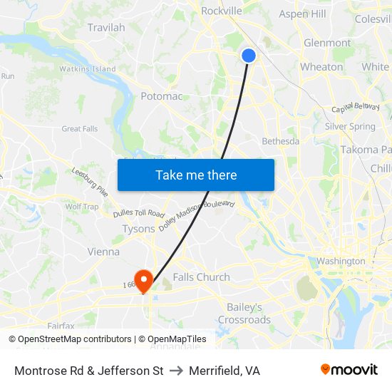 Montrose Rd & Jefferson St to Merrifield, VA map