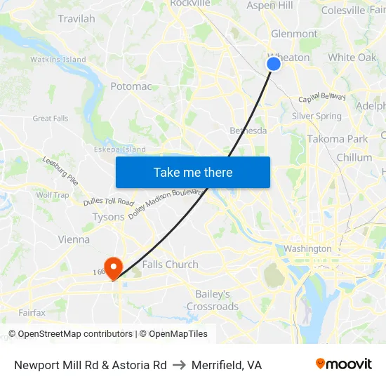 Newport Mill Rd & Astoria Rd to Merrifield, VA map