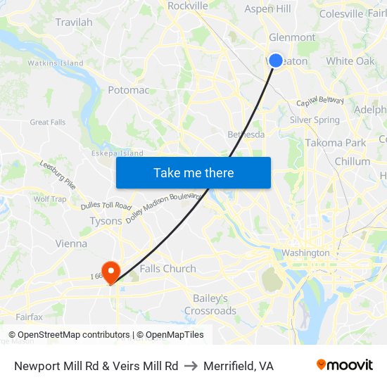 Newport Mill Rd & Veirs Mill Rd to Merrifield, VA map