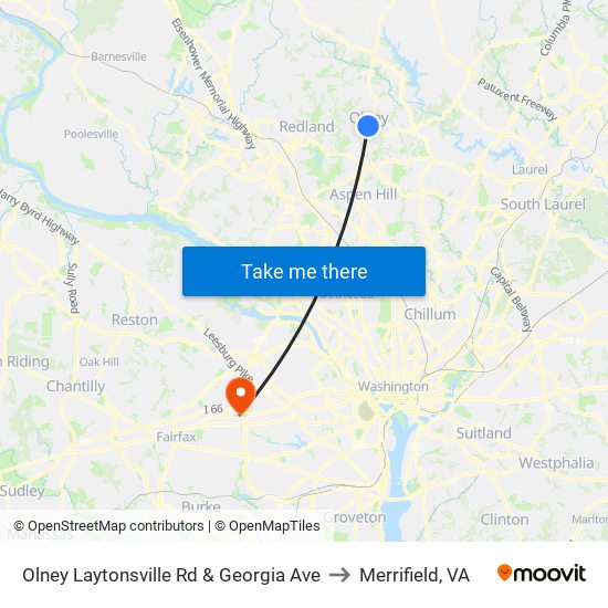 Olney Laytonsville Rd & Georgia Ave to Merrifield, VA map