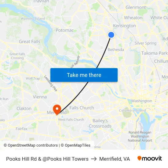 Pooks Hill Rd & @Pooks Hill Towers to Merrifield, VA map