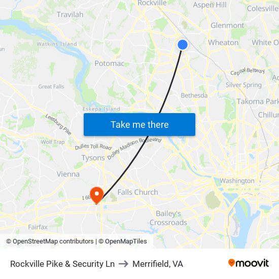 Rockville Pike & Security Ln to Merrifield, VA map