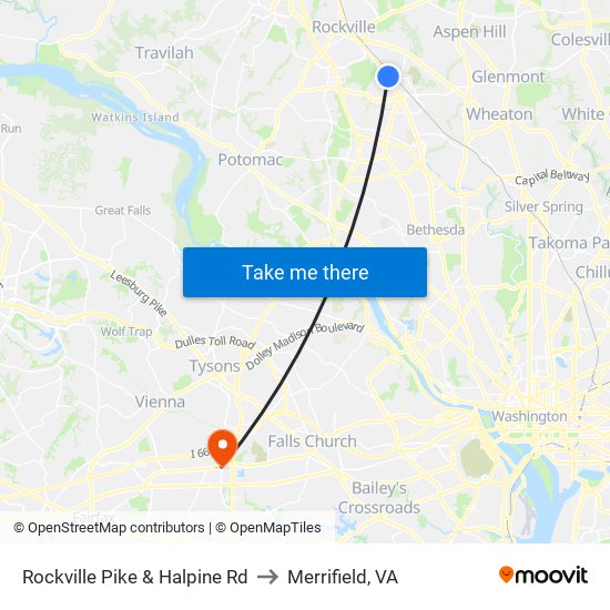 Rockville Pike & Halpine Rd to Merrifield, VA map