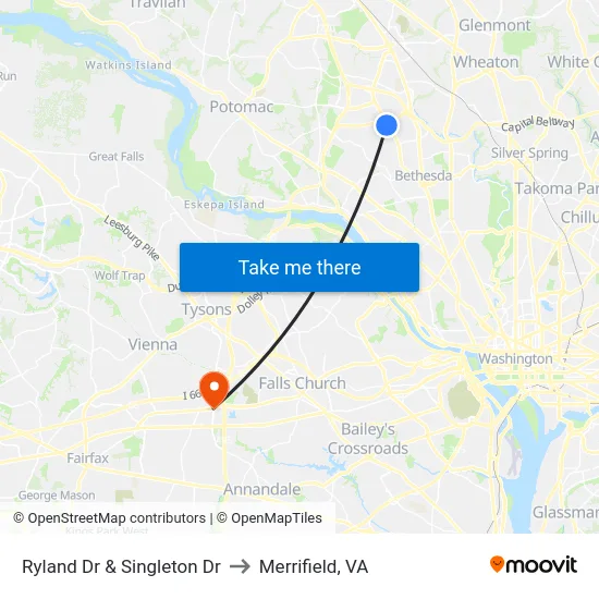 Ryland Dr & Singleton Dr to Merrifield, VA map