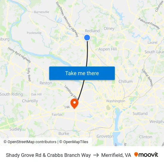 Westside at Shady Grove  & Crabbs Branch Way to Merrifield, VA map