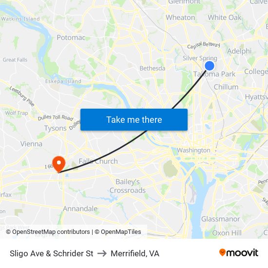 Sligo Ave & Schrider St to Merrifield, VA map