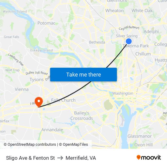 Sligo Ave & Fenton St to Merrifield, VA map