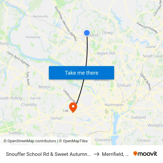 Snouffer School Rd & Sweet Autumn Dr to Merrifield, VA map