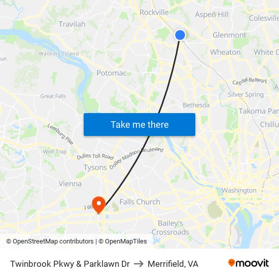 Twinbrook Pkwy & Parklawn Dr to Merrifield, VA map