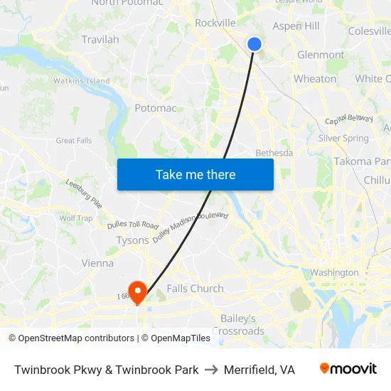 Twinbrook Pkwy & Twinbrook Park to Merrifield, VA map