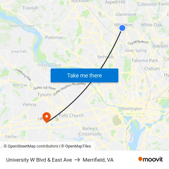 University W Blvd & East Ave to Merrifield, VA map