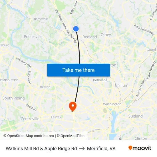 Watkins Mill Rd & Apple Ridge Rd to Merrifield, VA map