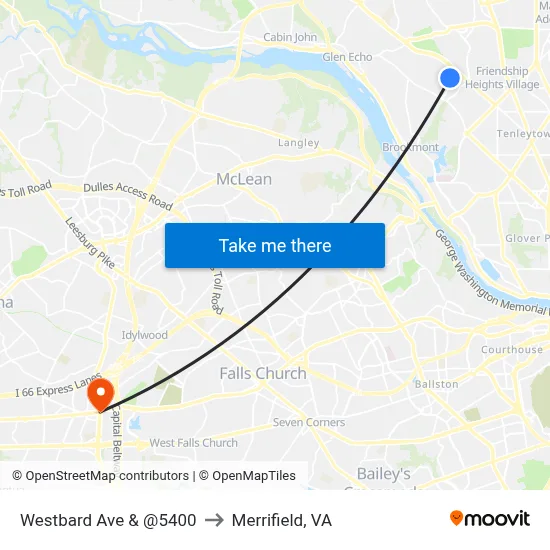 Westbard Ave & @5400 to Merrifield, VA map