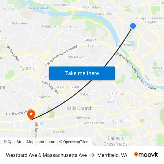 Westbard Ave & Massachusetts Ave to Merrifield, VA map