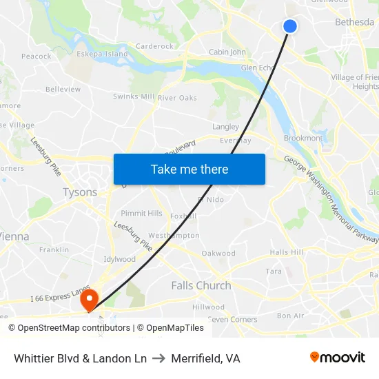 Whittier Blvd & Landon Ln to Merrifield, VA map