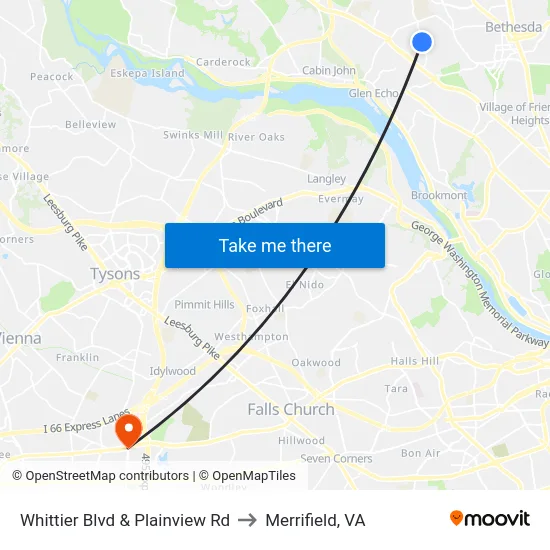 Whittier Blvd & Plainview Rd to Merrifield, VA map