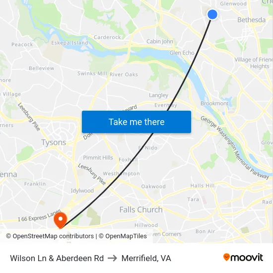 Wilson Ln & Aberdeen Rd to Merrifield, VA map