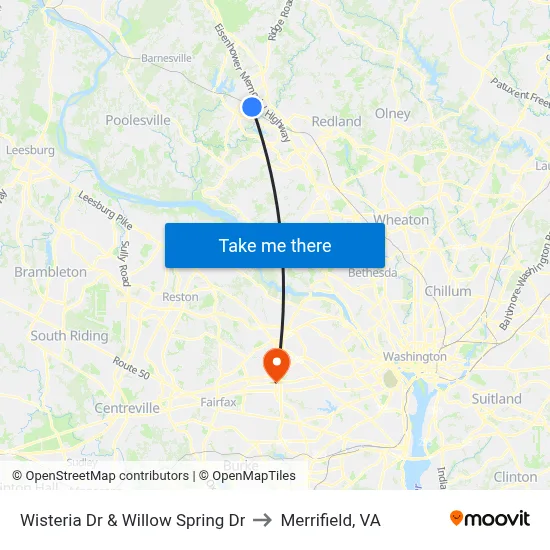 Wisteria Dr & Willow Spring Dr to Merrifield, VA map