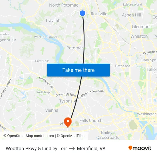 Wootton Pkwy & Lindley Terr to Merrifield, VA map