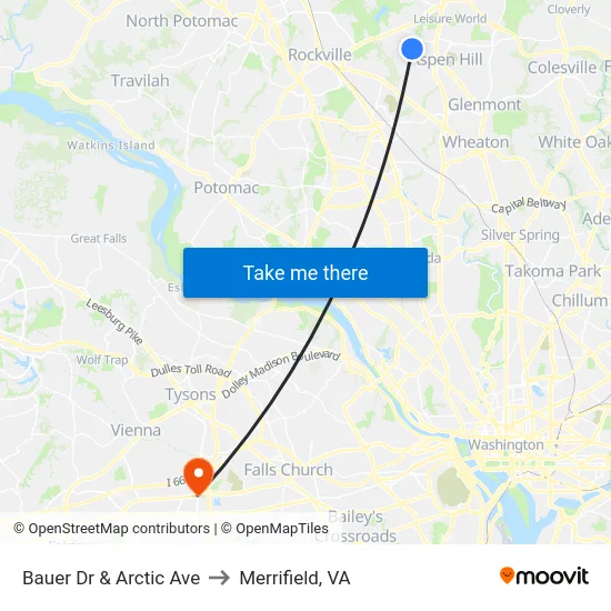 Bauer Dr & Arctic Ave to Merrifield, VA map