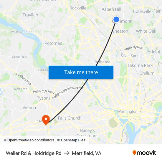 Weller Rd & Holdridge Rd to Merrifield, VA map