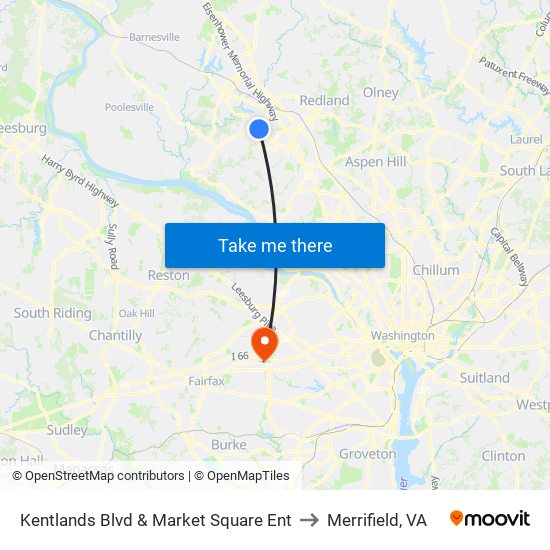 Kentlands Blvd & Market Square Ent to Merrifield, VA map