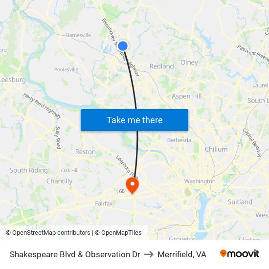 Shakespeare Blvd & Observation Dr to Merrifield, VA map