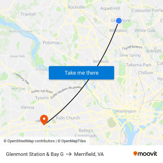 Glenmont Station & Bay G to Merrifield, VA map