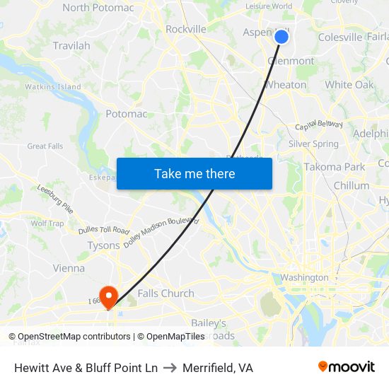 Hewitt Ave & Bluff Point Ln to Merrifield, VA map