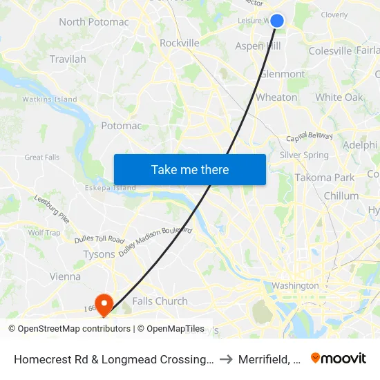 Homecrest Rd & Longmead Crossing Dr to Merrifield, VA map