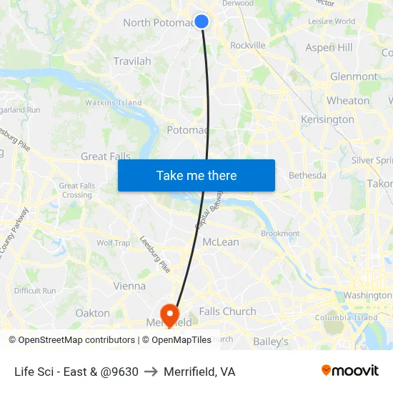 Life Sci - East & @9630 to Merrifield, VA map