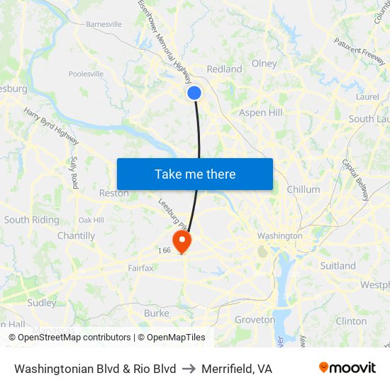 Washingtonian Blvd & Rio Blvd to Merrifield, VA map