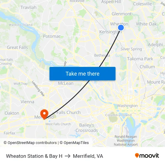 Wheaton Station & Bay H to Merrifield, VA map