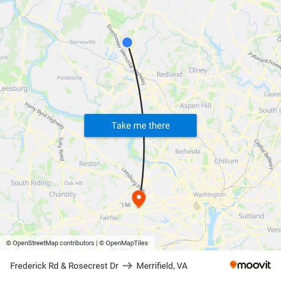 Frederick Rd & Rosecrest Dr to Merrifield, VA map