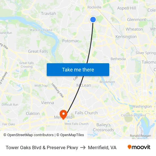 Tower Oaks Blvd & Preserve Pkwy to Merrifield, VA map