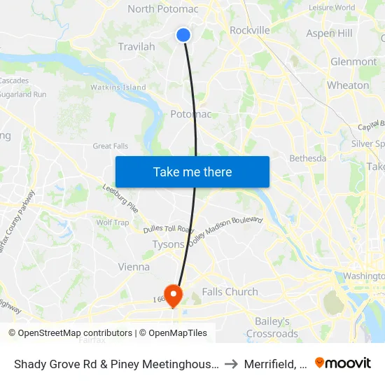 Shady Grove Rd & Piney Meetinghouse Rd to Merrifield, VA map