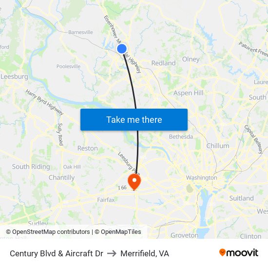 Century Blvd & Aircraft Dr to Merrifield, VA map