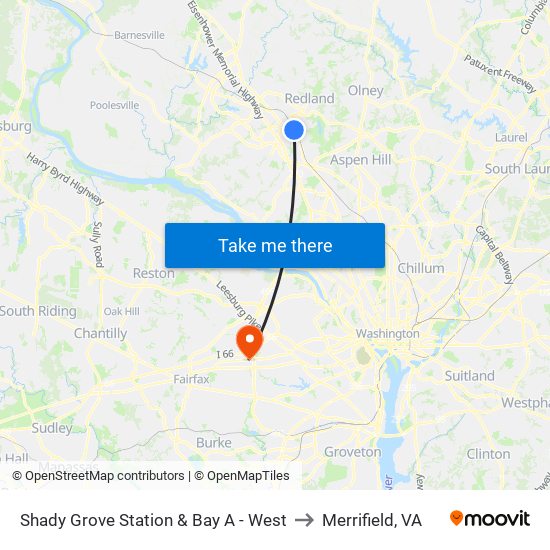 Shady Grove Station & Bay A - West to Merrifield, VA map