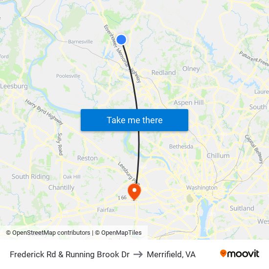 Frederick Rd & Running Brook Dr to Merrifield, VA map