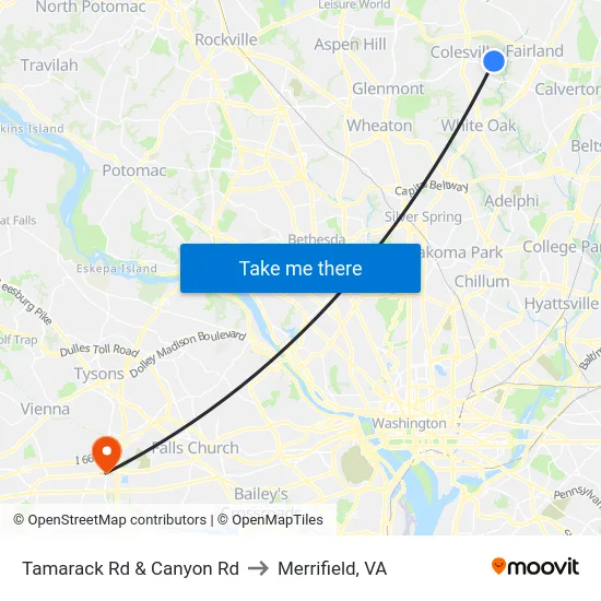 Tamarack Rd & Canyon Rd to Merrifield, VA map