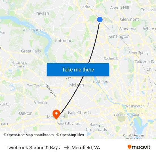 Twinbrook Station & Bay J to Merrifield, VA map