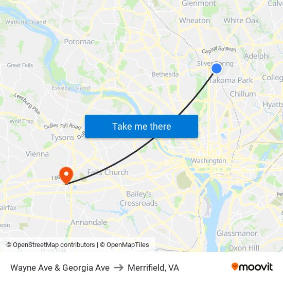 Wayne Ave & Georgia Ave to Merrifield, VA map