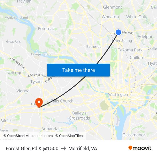 Forest Glen Rd & @1500 to Merrifield, VA map