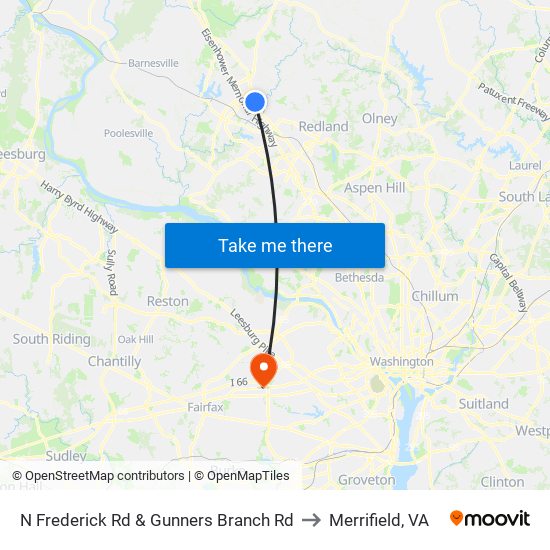 N Frederick Rd & Gunners Branch Rd to Merrifield, VA map