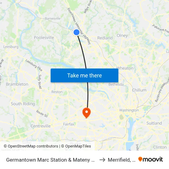 Germantown Marc Station & Mateny Hill Rd to Merrifield, VA map