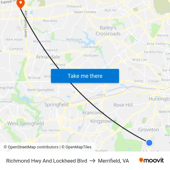 Richmond Hwy @ Lockheed Blvd to Merrifield, VA map