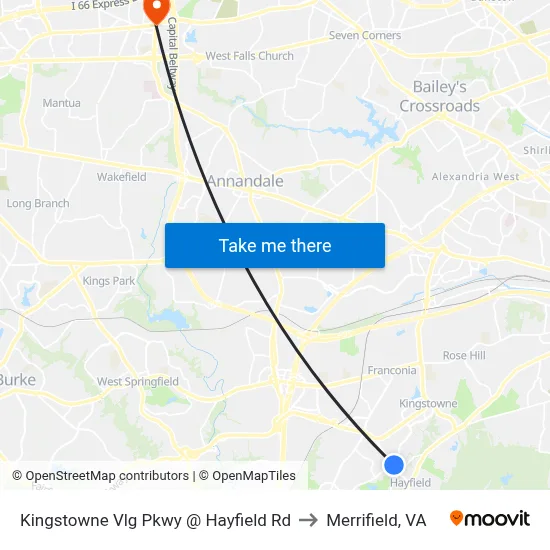 Kingstowne Vlg Pkwy @ Hayfield Rd to Merrifield, VA map