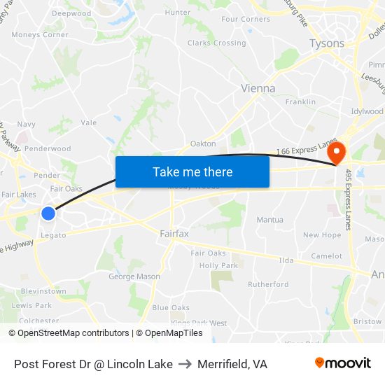Post Forest Dr @ Lincoln Lake to Merrifield, VA map