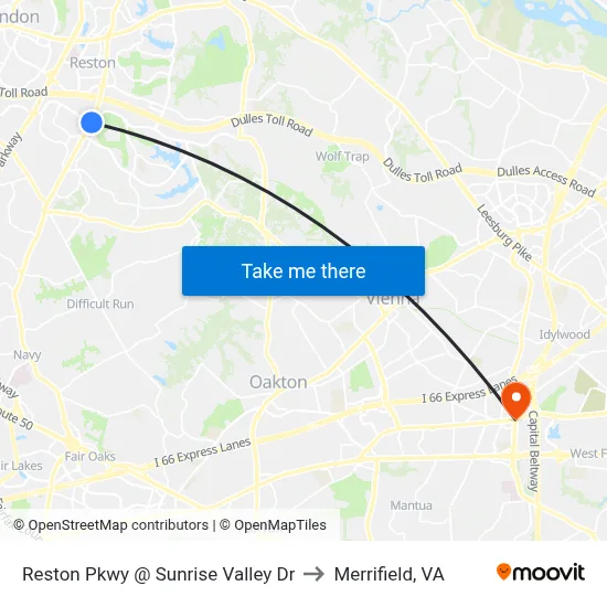 Reston Pkwy @ Sunrise Valley Dr to Merrifield, VA map