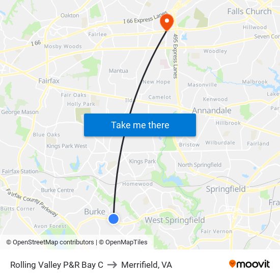 Rolling Valley P&R Bay C to Merrifield, VA map